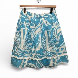 Lilly Pulitzer Blue White A-Line Skirt Size 2 Coastal Botanical Print